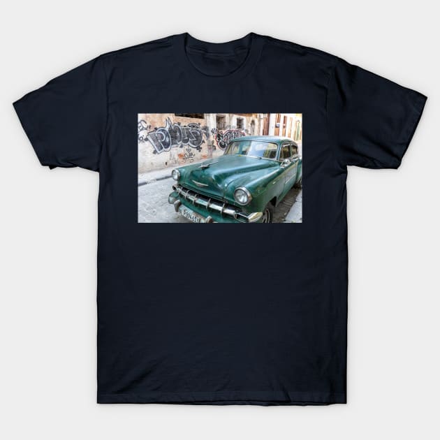 Classic Green Car In Old Havana Cuba T-Shirt by tommysphotos